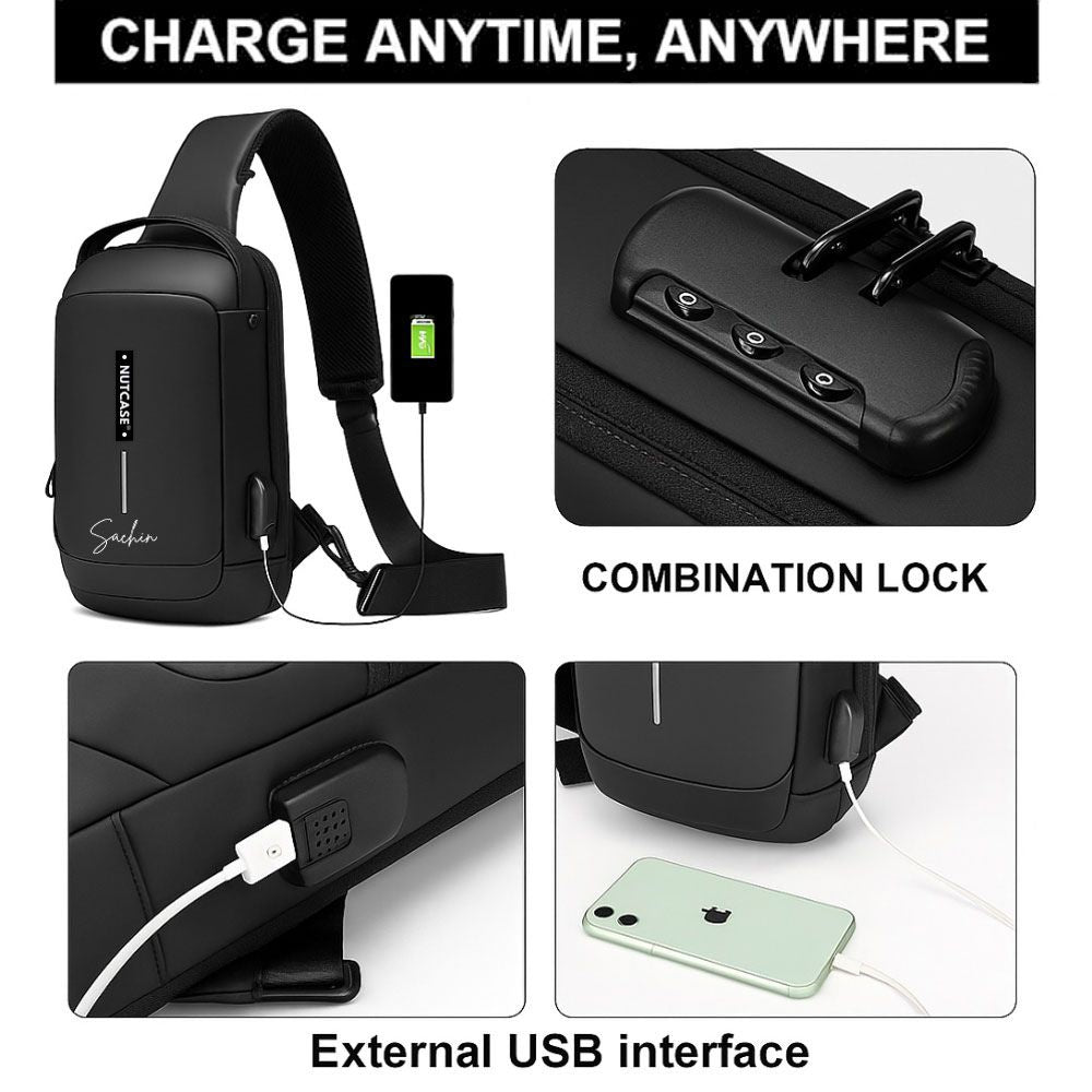 Crossbody Bag for Men | Personalized Sling Bag Side Backpack with USB Charging & Anti-Theft Lock