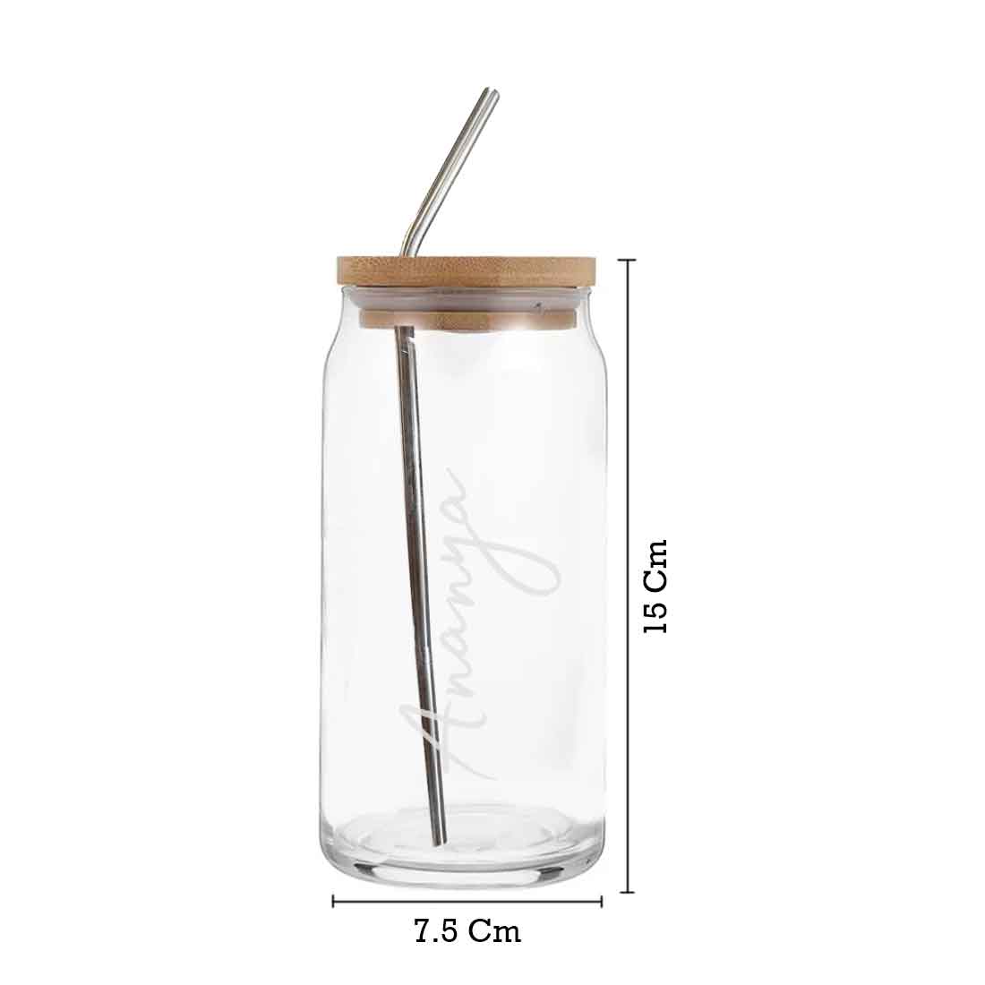 Customized Can Shaped Glasses with Bamboo Lid and Metal Straw