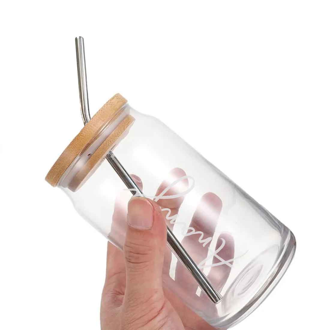 Customized Can Shaped Glasses with Bamboo Lid and Metal Straw