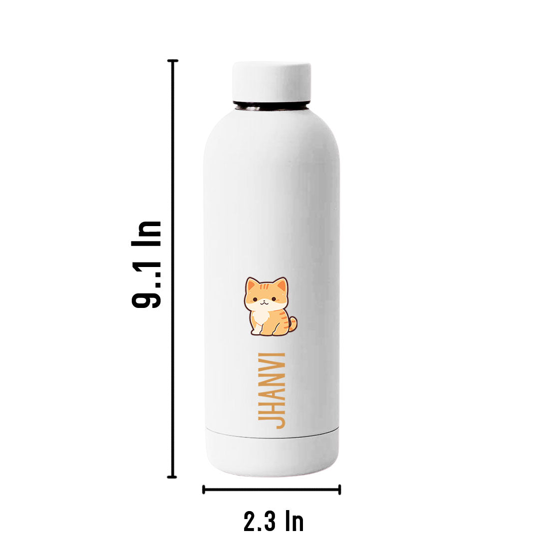 Childrens Personalised Drink Bottles with Name-Double Insulated Bottle for Travel, Shool, Home - BPA Free, Leakproof - Cat Design