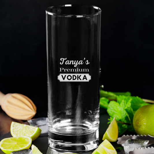 High Ball Glassware Personalized Vodka Tall Glass Engraved with Name