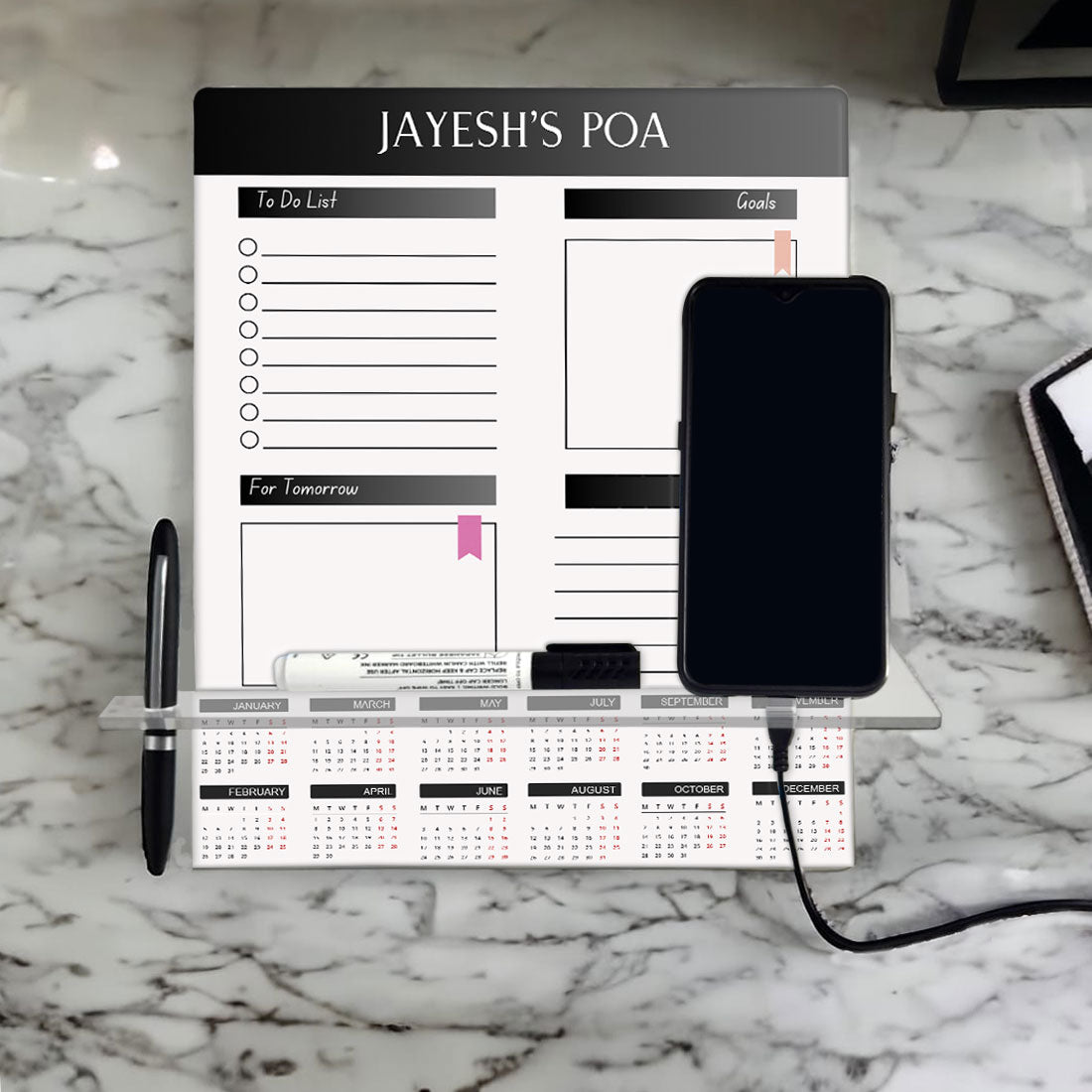 Desk Planner with Calendar Personalized Planning Board with Mobile Stand