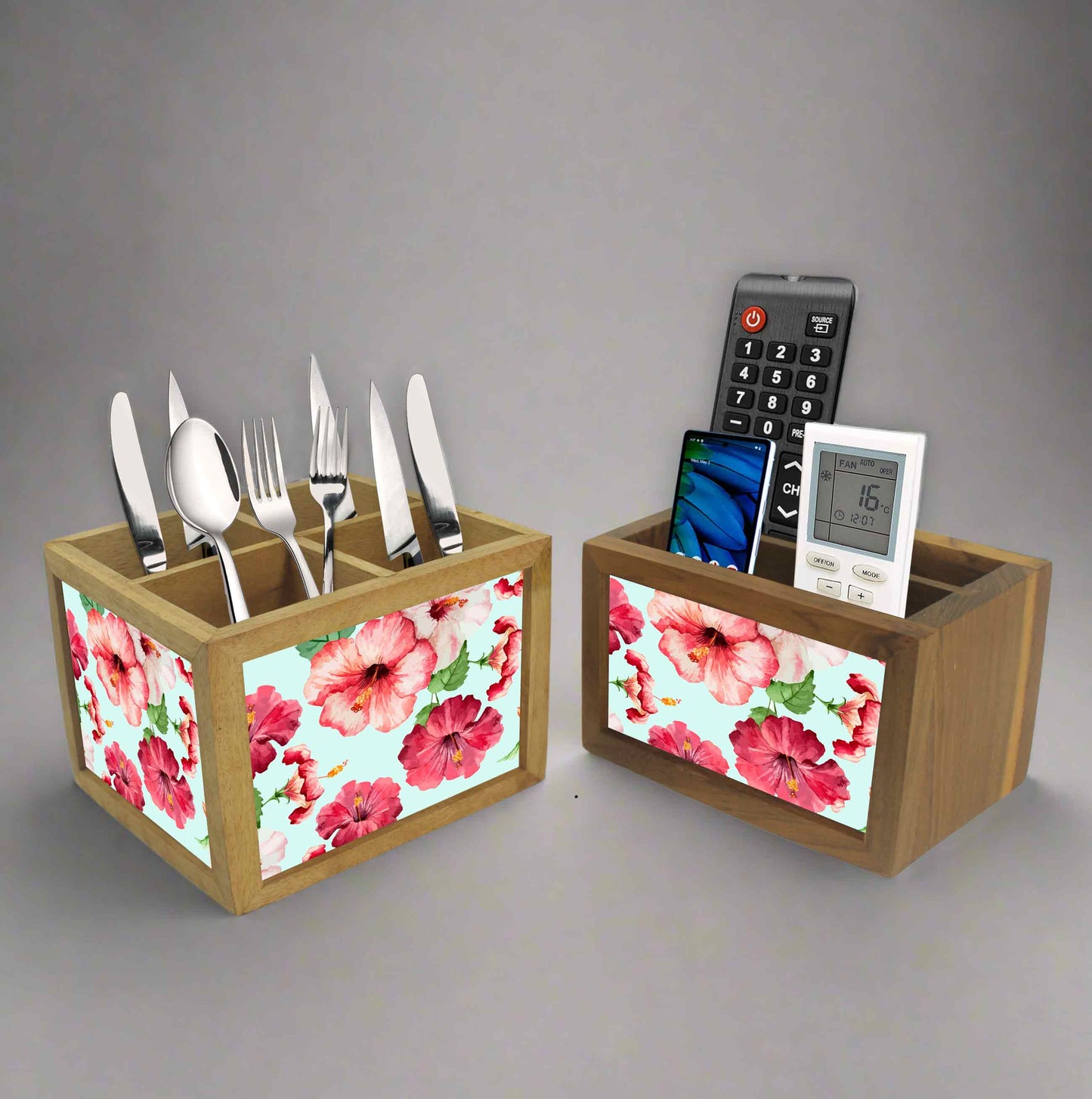 Floral Tv Remote Holder For TV / AC Remotes - Hibiscus Flower With White Background