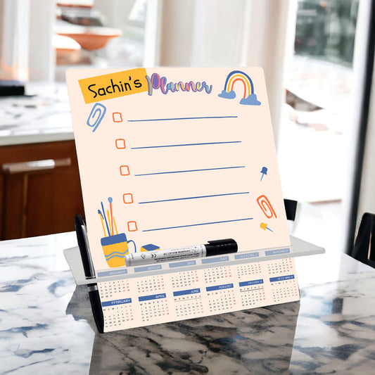 Personalized Weekly Desk Planner for Kids with Calendar and Mobile Stand, Featuring Their Name