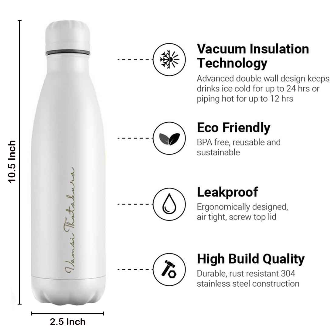 Customized Water Bottle Flask Stainless Steel for Drinking Hot & Cold 500 ml