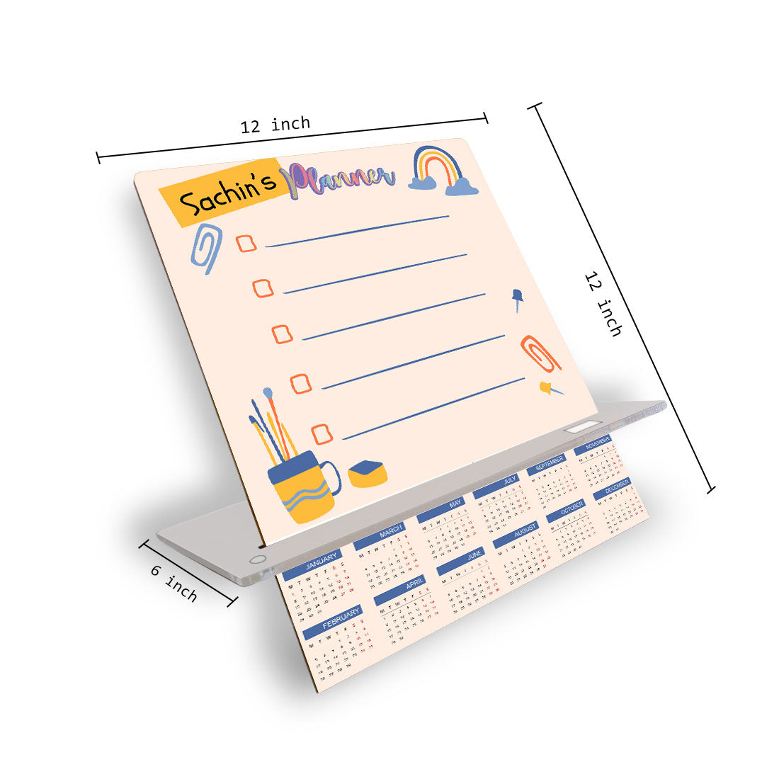 Personalized Weekly Desk Planner for Kids with Calendar and Mobile Stand, Featuring Their Name