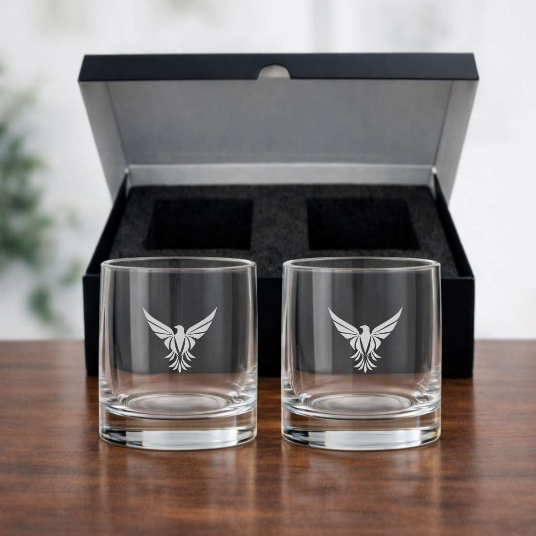 Customized Whiskey Glasses with Logo - Engraved Set of 2 Alcohol Glass