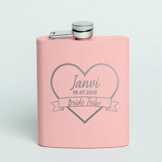 Custom Bride Hip Flask with Name Date Pink Stainless Steel 8OZ Alcohol Flask