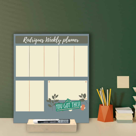 Writing Board Planner with Name on Weekly Planning Board with Wooden Stand - 8X10