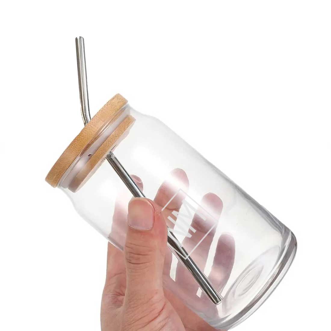 Nutcase Personalized Drinking Glass with Bamboo Lid and Metal Straw