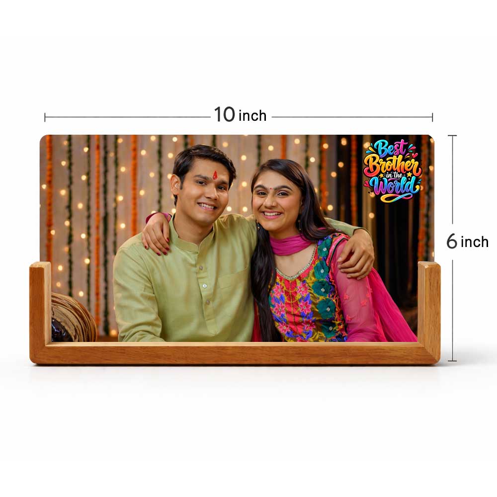 Personalized Acrylic LED Photo Night Light with Wooden Base - Brother Sister Sibling Gift For Rakhi