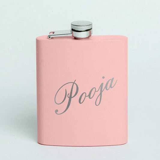 Custom Ladies Hip Flask with Funnel Stainless Steel Pink Whiskey Flask with Name