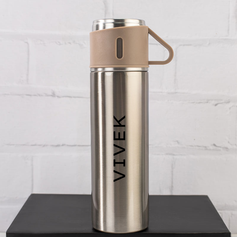 Personalised Travel Mug Thermos With 2 Cups Gift Box Set - Add Name