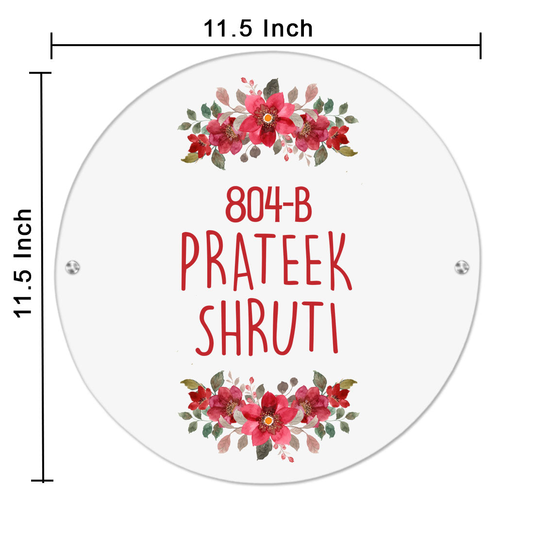 Round Name Plate Red Floral Design Nameplate for Home - Available in Wood and Acrylic
