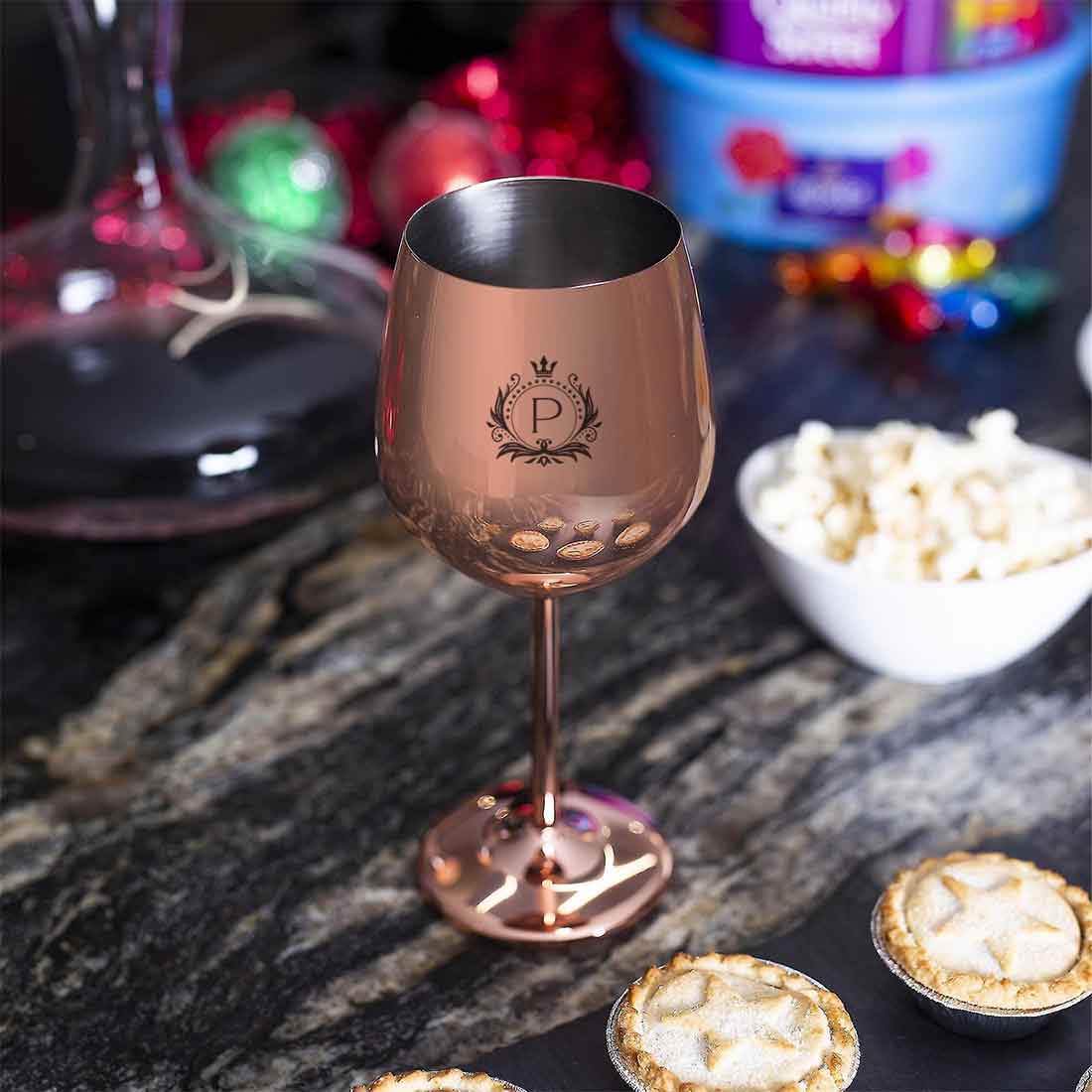 Personalised Wine Goblet Copper Finish Stainless Steel Wine Glasses -  Monogram