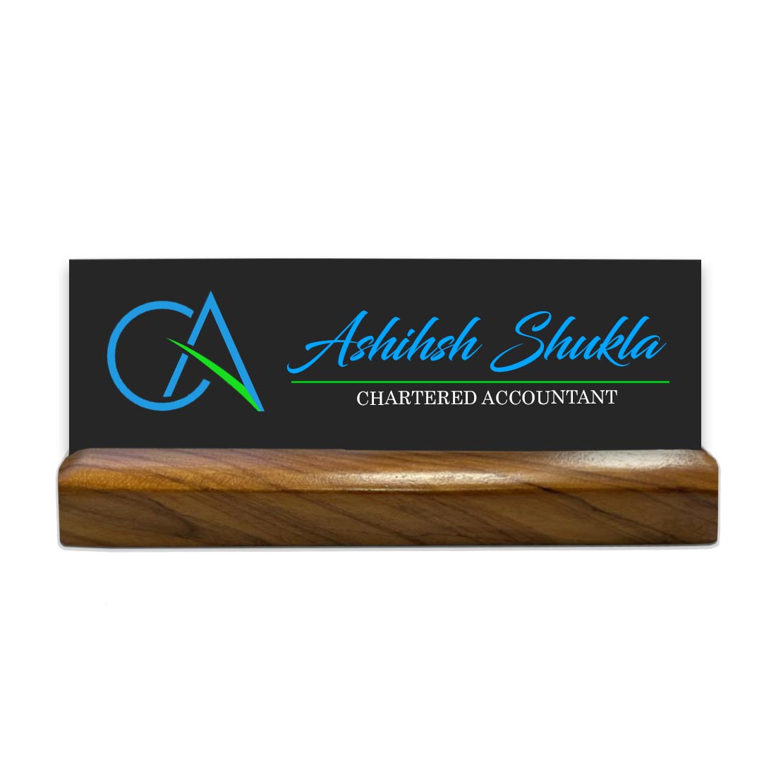 Personalised Desk Name Plate for CA Wooden Table Nameplate - Chartered Accountant
