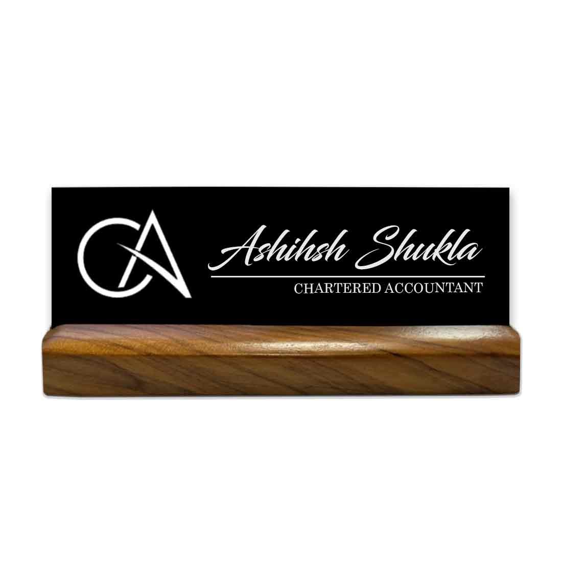 Personalised Desk Name Plate for CA Wooden Table Nameplate - Chartered Accountant
