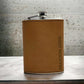 Brown Customized Faux Leather Engraved Hip Flask 
