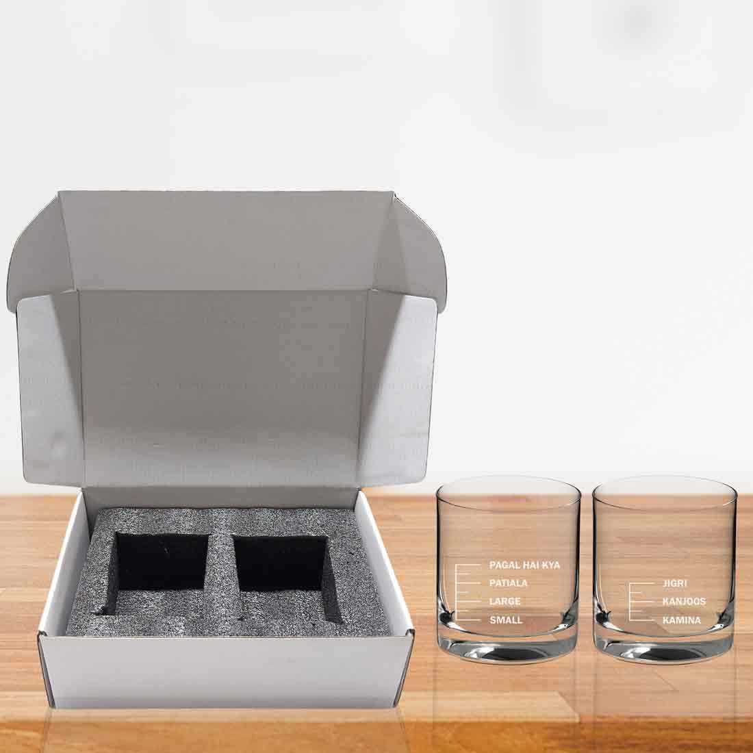 Whiskey Glasses Liquor Glass- Anniversary Birthday Gift Funny Gifts for Husband Bf - SMALL LARGE PATIYALA PAGAL HAI KYA