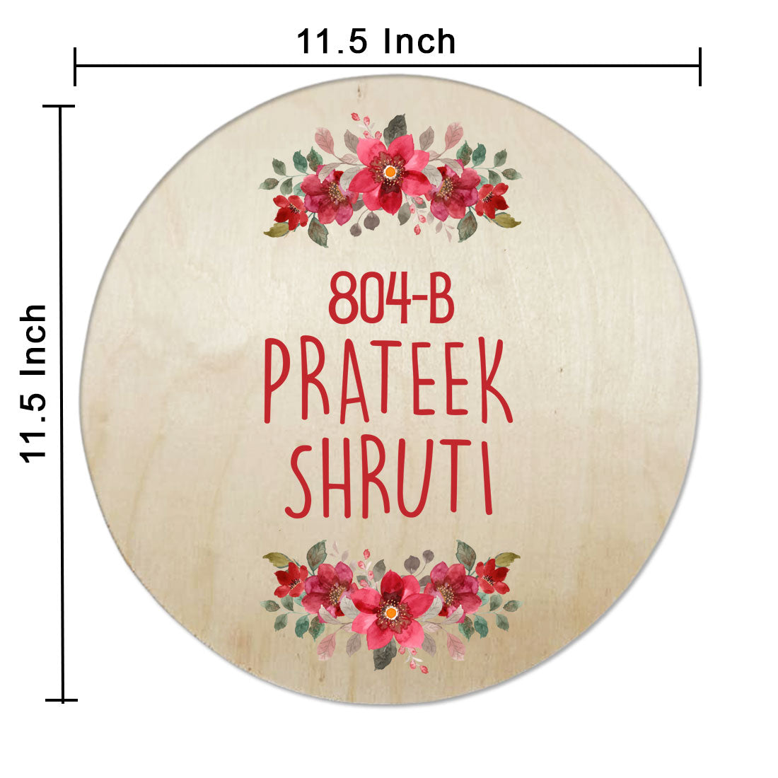 Round Name Plate Red Floral Design Nameplate for Home - Available in Wood and Acrylic