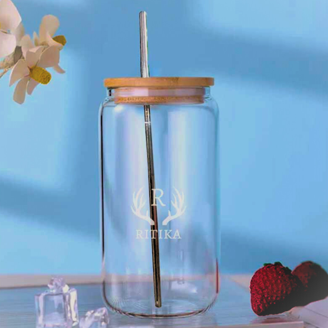 Nutcase Can Glasses with Metal Straw - Custom Drinking Glass with Bamboo Lid