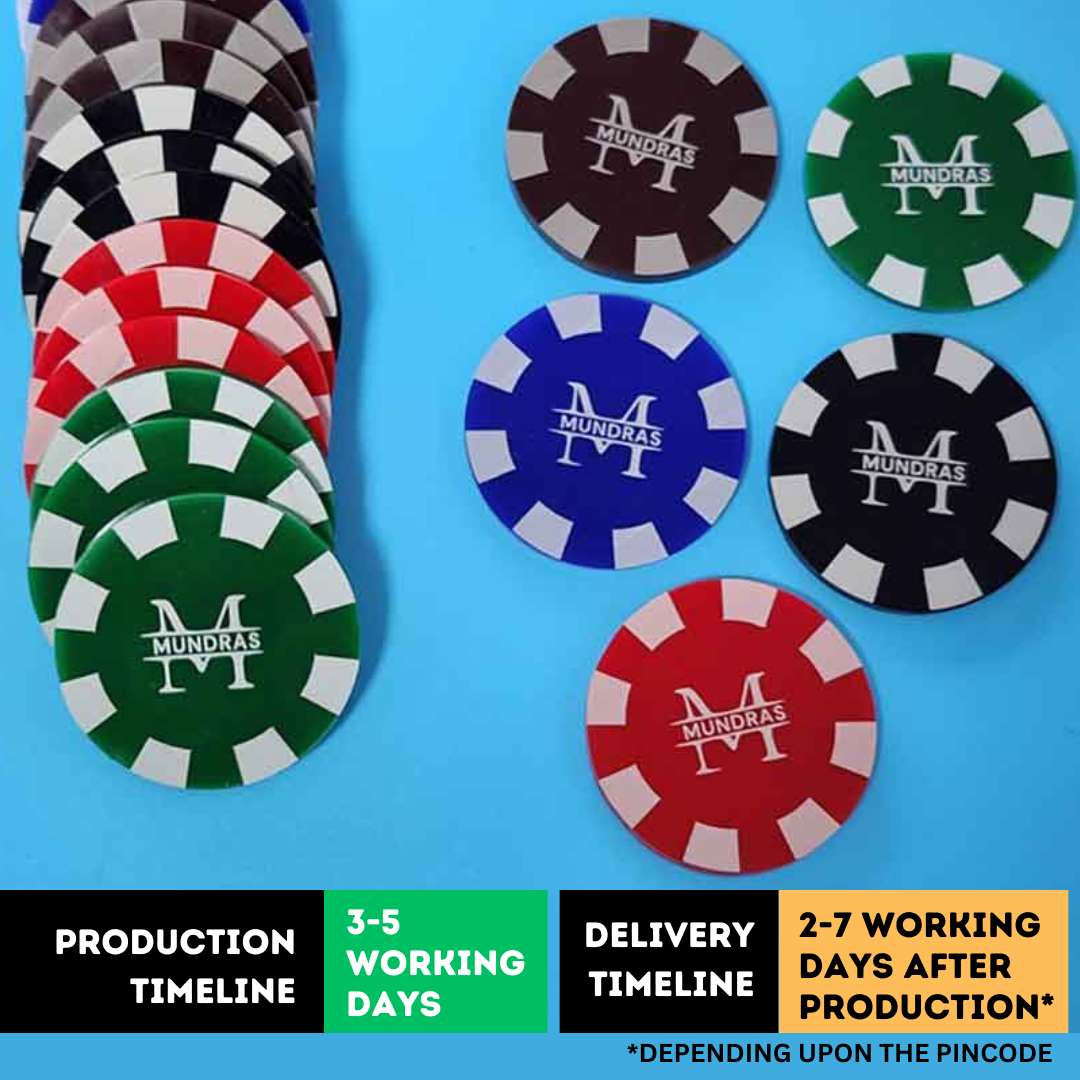 Custom Poker Chips Set in 5 colors Black, Brown, Blue, Green and Red in the set of 100/200/300