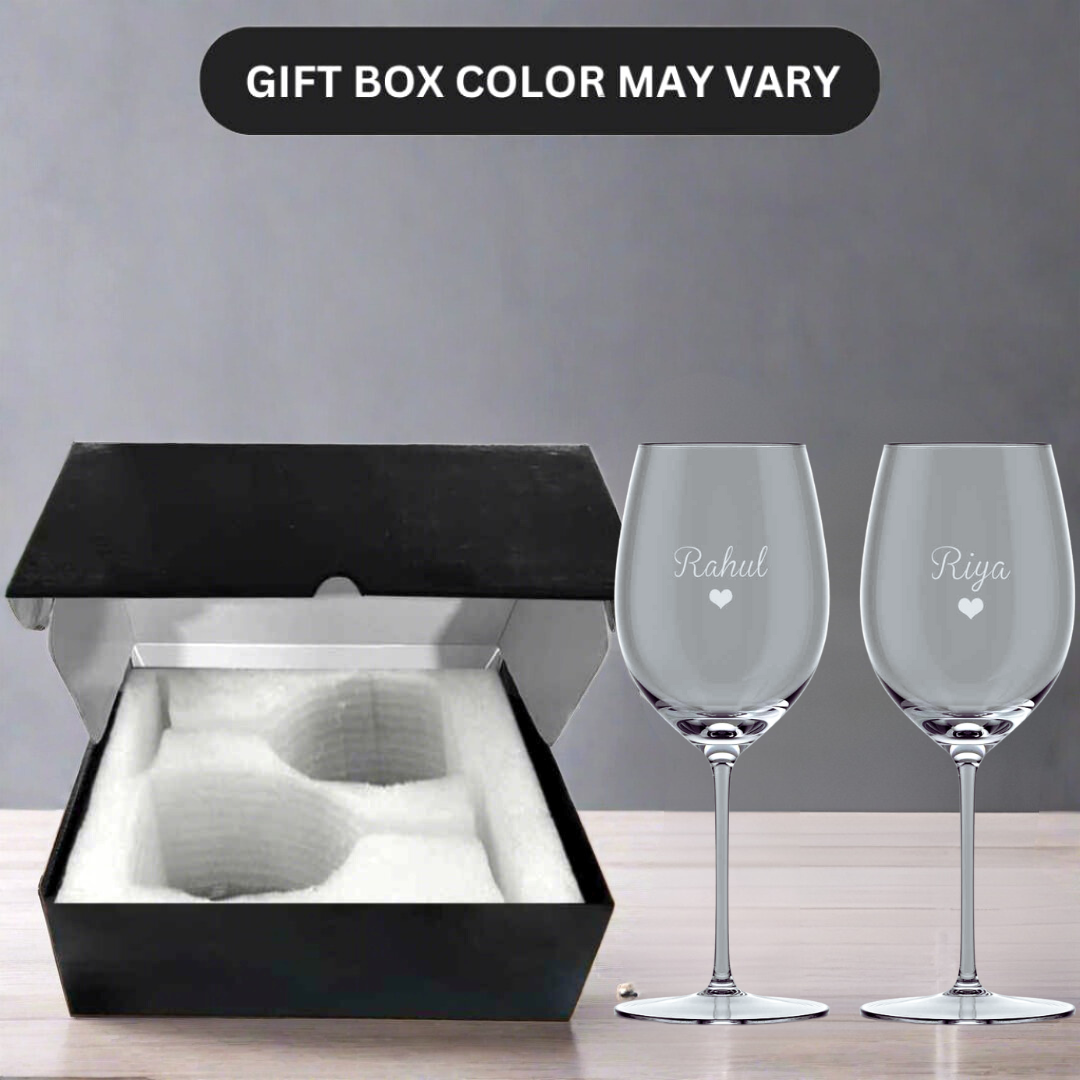 Personalized Wine Glasses Gift Set Of 2 Anniversary Gifts for Couples - Add Name