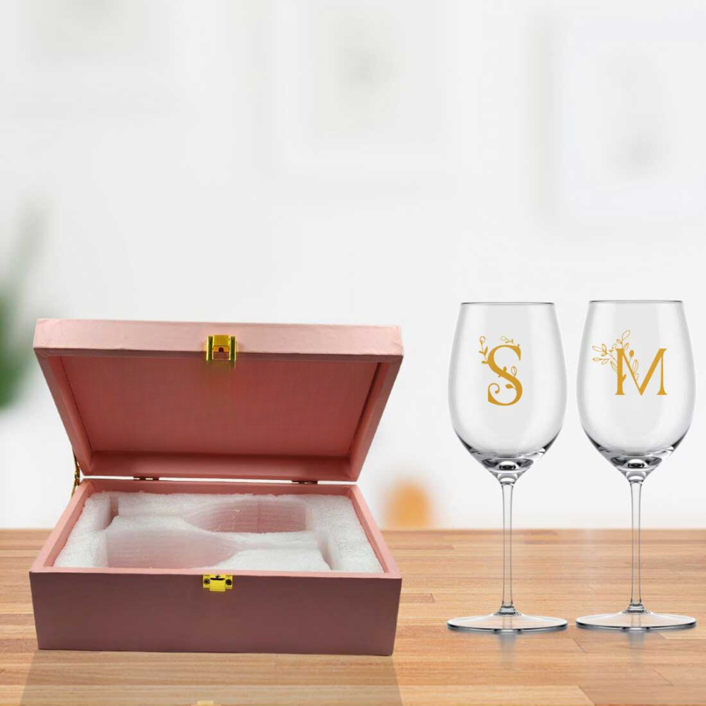 Personalised Wine Glass Set of 2 Gift Box for Wedding Gifts