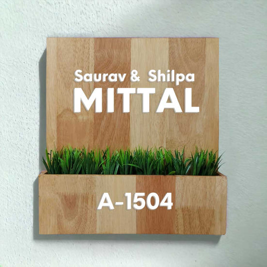 Wooden Name Plate with Planter Artificial Greens Included-3D Raised Fonts