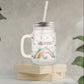 Unicorn Personalized Mason Jar Glass With Lid And Straw FOr Kids Girls