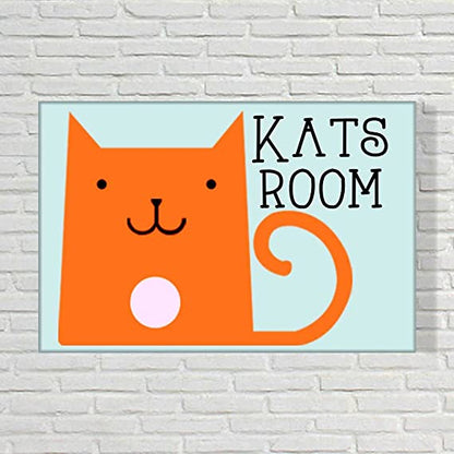 Children's Custom Door Name Plate -  Orange Cat