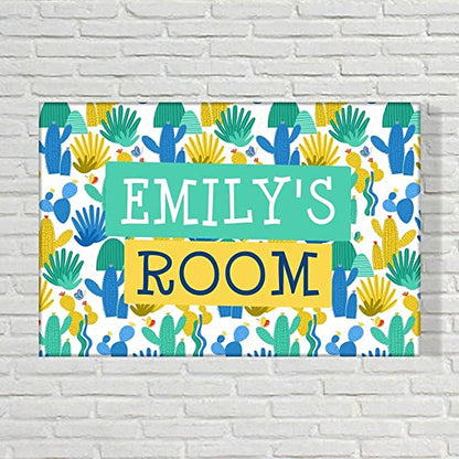 Children's Custom Bedroom Door Name Plate - Cool Cactus Design