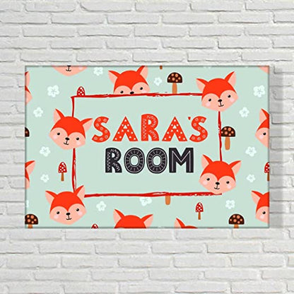 Custom Kids Door Name Plate -  Mushroom & Cute Fox.