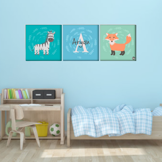 Personalized Nursery Wall Art  -Zebra and Fox