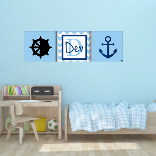 Customized Nursery Wall Art (Set of 3)- Anchor Nautical Theme