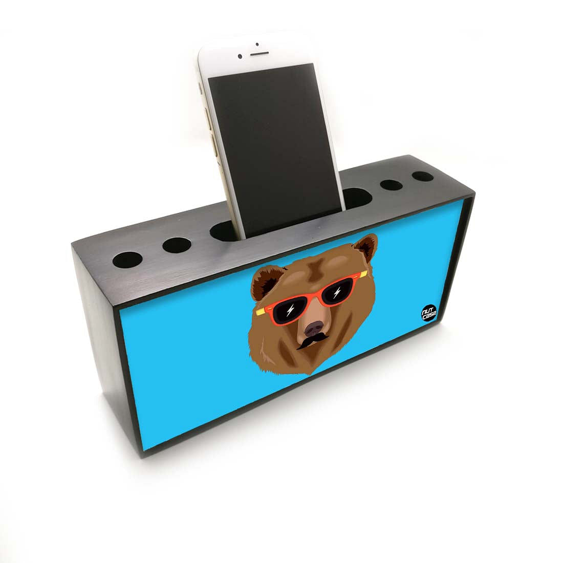 Phone Stand With Pen Pencil Holder Desk Organizer for Office - Bear Blue Nutcase