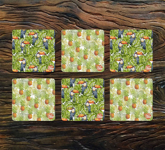 Printed Metal Coaster Pack of 6 for Home Kitchen Use - Tropical Vibes Nutcase