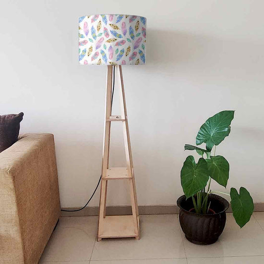 Wooden Shelf Tripod Floor Lamp for Bedroom Nutcase