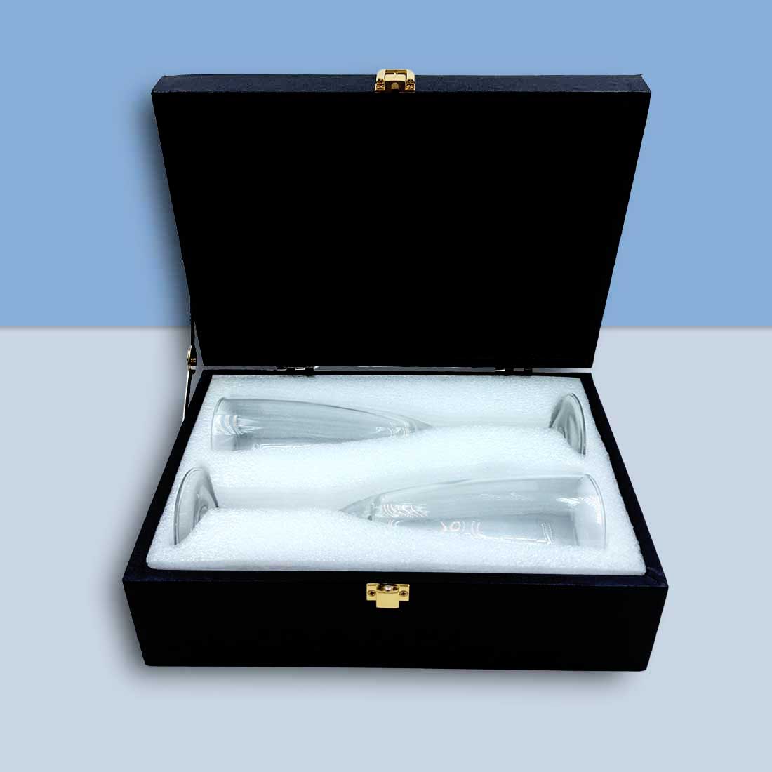 Custom Champagne Flute Glass Set of 2 with Gift Box - Available in Black / Pink Boxes