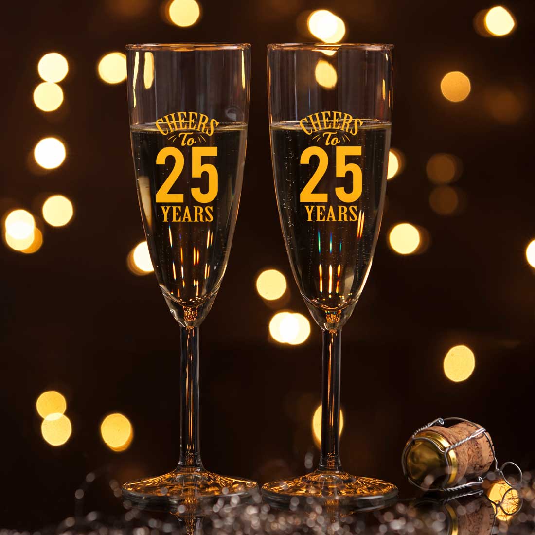 25th Anniversary Gifts for Couples with Champagne Glass Set - Available in Black