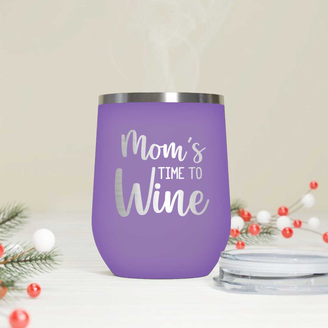 Designer Steel Travel Coffee Flask Mug With Lid Gift for Mothers Day Gifts - Mom's Time To Wine