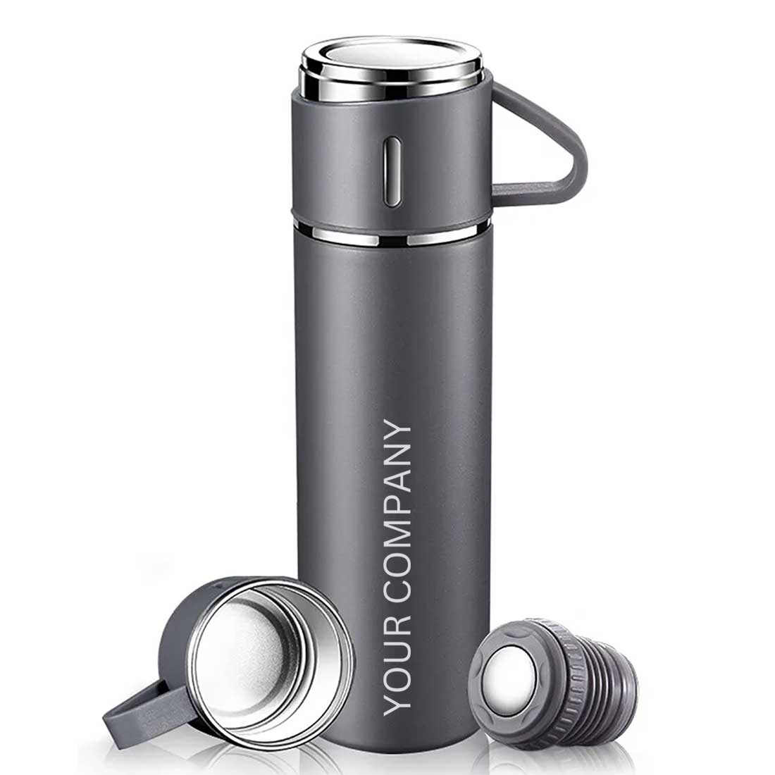 Vacuum flask with 2 cups, grey