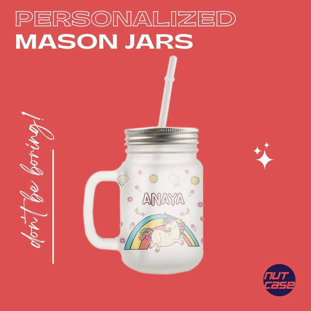 Customized Mason Jar Glass - Unicorn Pattern Nutcase