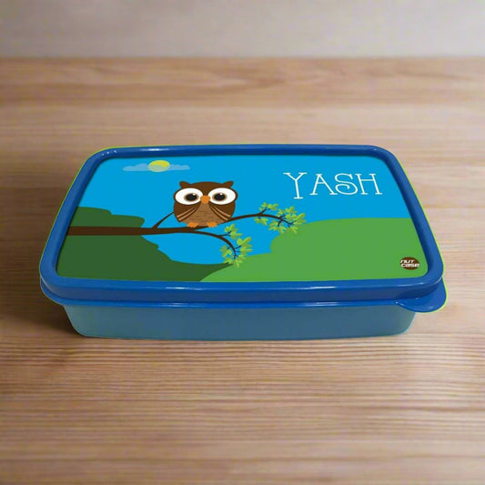 Personalized Snack Box for Kids Plastic Lunch Box for Boys -Owl Nutcase