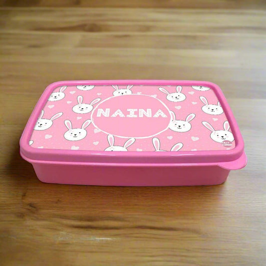 Personalized Snack Box for Kids Plastic Lunch Box for Girls -White Rabbit Nutcase