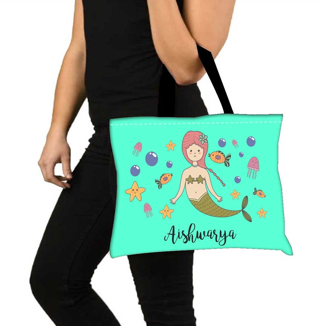 Nutcase Personalized Tote Bag for Women Gym Beach Travel Shopping Fashion Bags with Zip Closure and Internal Pocket to keep cash/valuables - Cute Mermaid Nutcase