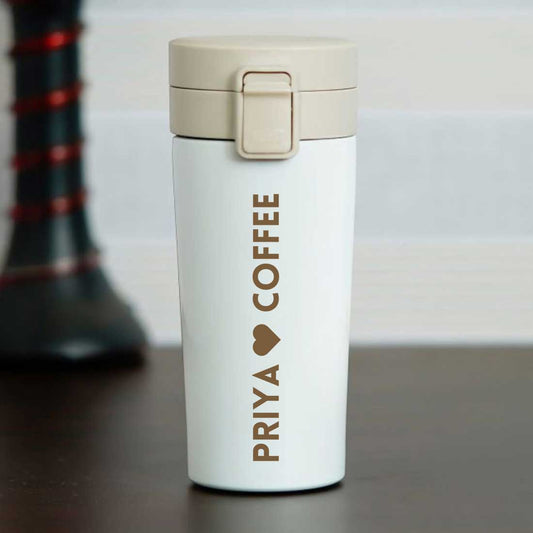 Personalised Coffee Cup with Lid Engraved Custom Travel Mug Vacuum Flask (350 ML) - Heart