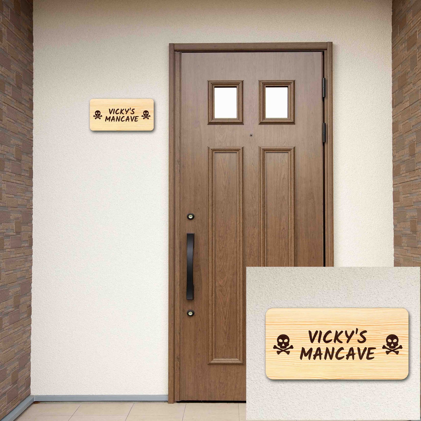 Funny Door Signs for Home Personalized Wooden Nameplate - Man Cave