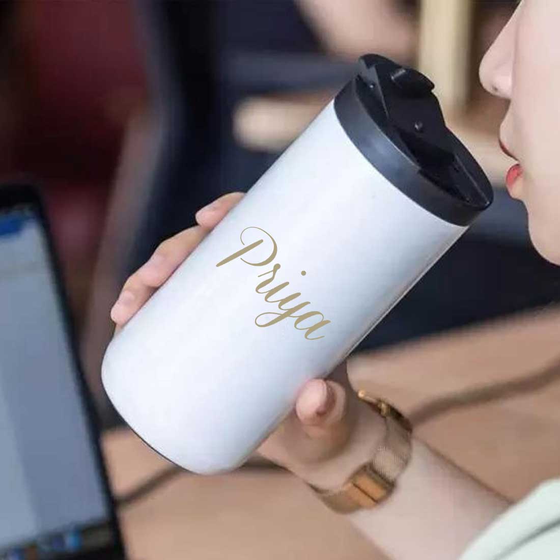 Personalized Coffee Tea Travel Mug Tumbler With Name Initials Monogram Engraved (400 ML)