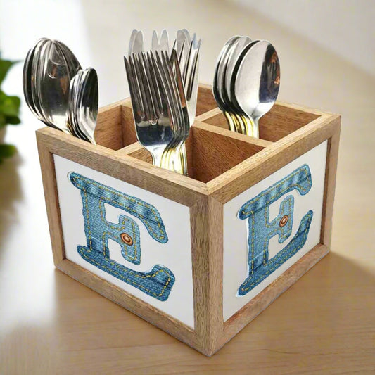 Natural Wooden Cutlery Stand for Kitchen Organizer Spoons & Forks -  Letter E Nutcase